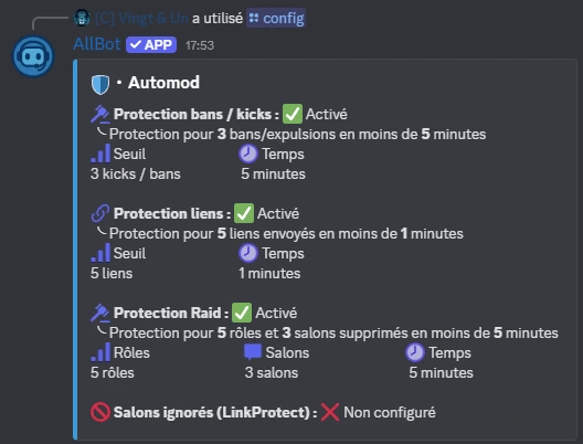 Exemple de configuration AutoMod