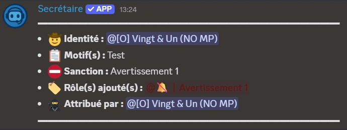 Exemple de formulaire d'avertissement