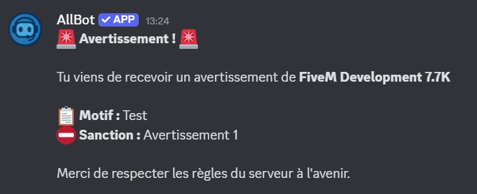 Exemple de log d'avertissement