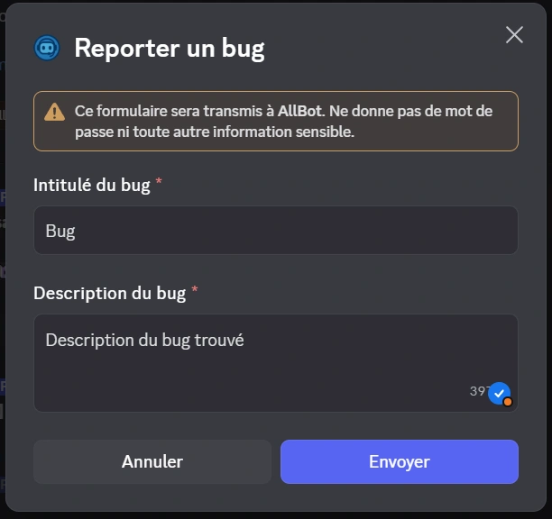 Exemple de signalement de bug