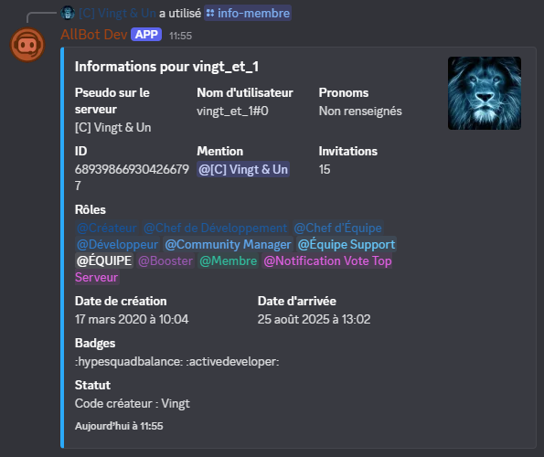 Exemple d'information membre