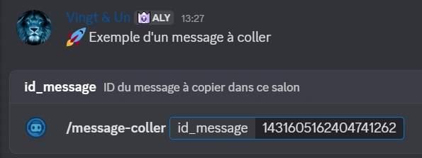 Exemple de message collé