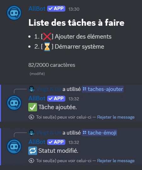 Exemple de liste de tâches AllBot